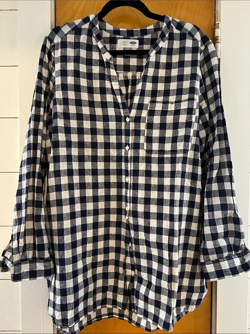 Old Navy Blue and White Check Button-Front Tunic